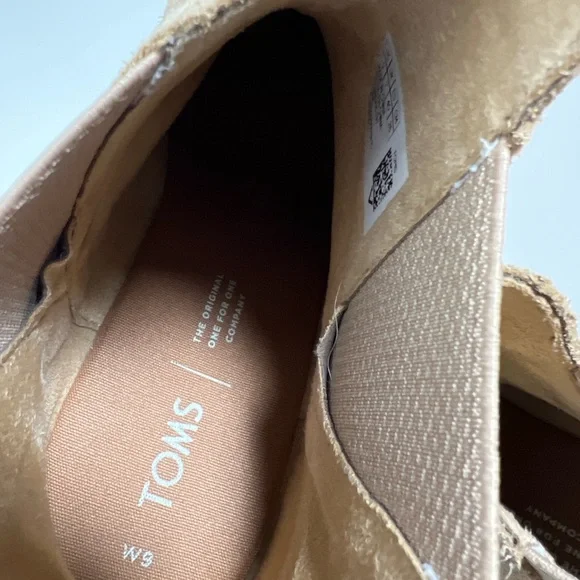 TOMS Kelsey Suede Wedge Booties Taupe Perforated Ankle Boots Women’s Size 9 - Picture 5 of 12